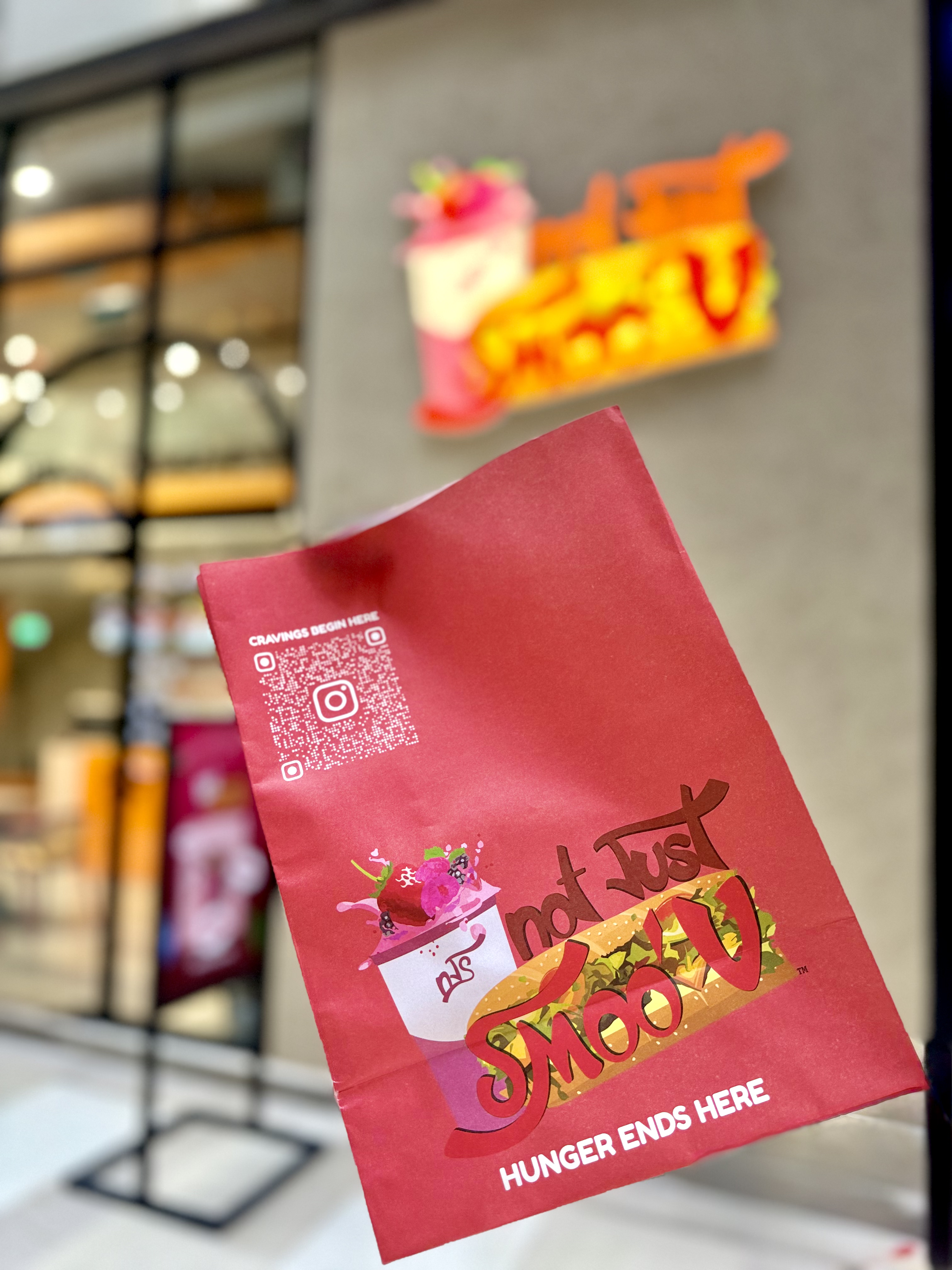 Not Just Smoo'V takeaway bag, up close